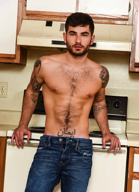 British beefcake Luke Adams and russian stud Vadim Black in hot homosexual scene in kitchen