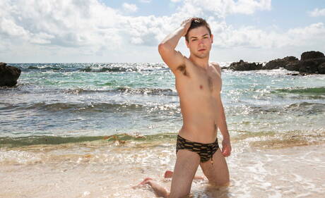 Sexy americans, superstud Alex Mecum and tough guy Johnny Rapid in hard anal sex on the beach