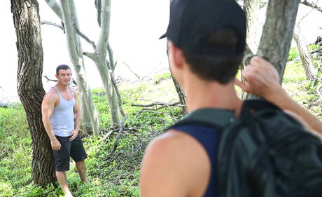 American young boy Garrett Cooper and well-built Tanner Brock fuck after blowjob at pool