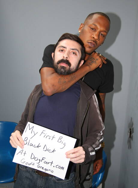 Superstud Geoff Gregorio and black superstud Deepdicc in hot interracial ass fuck action outside