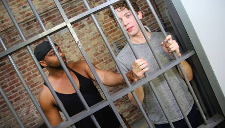 Young boy Chris Abbot and black muscular Ray Diesel in black on white sex