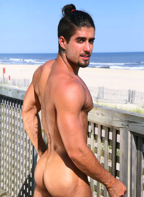 Latin tough guy Diego Sans and american young dude Garrett Cooper love each other on the beach