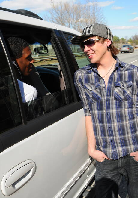 Young dude Dereck Reese and young dude Johnny Boy in hard interracial anal sex outside