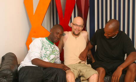 Horny guys Faust, The Machine and Tyrese have 3some interracial anal sex