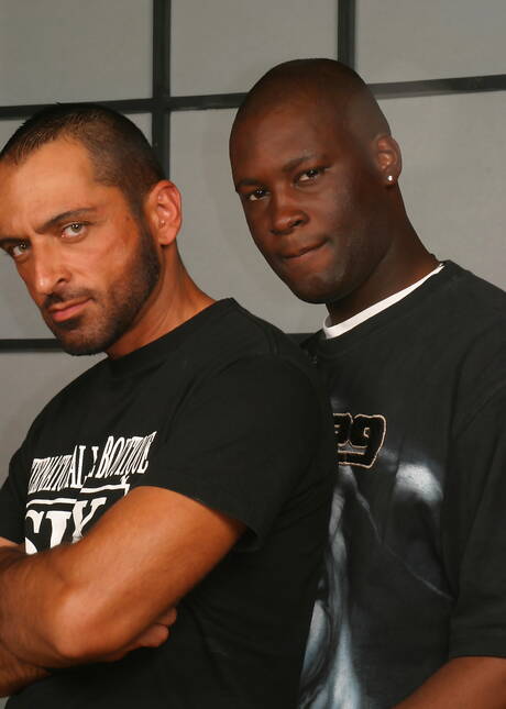 Superstud Tom Colt and ebony strongman Tyrese in hot interracial ass bang