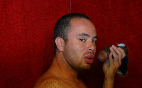 Strongman Ryan Starr and black strongman The Machine in dick sucking scene