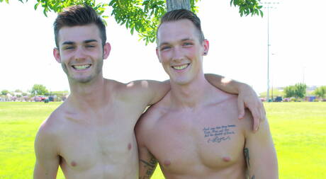 American stars husky guy Jackson Cooper and young boy Vincent James in hot ass fuck action outdoor