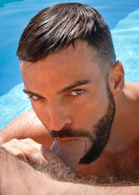 Hot House: Spanish beefy Abraham Al Malek and spanish otter Dario Beck fuck after dick sucking at the pool