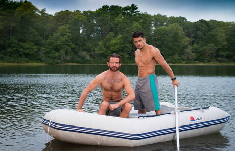 Latino husky guy Armond Rizzo and irish mature bear Brendan Patrick shows a well-build body outside