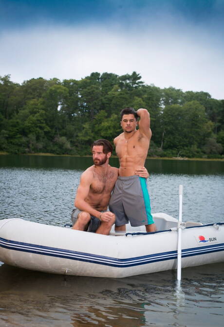 Latino husky guy Armond Rizzo and irish mature bear Brendan Patrick shows a well-build body outside