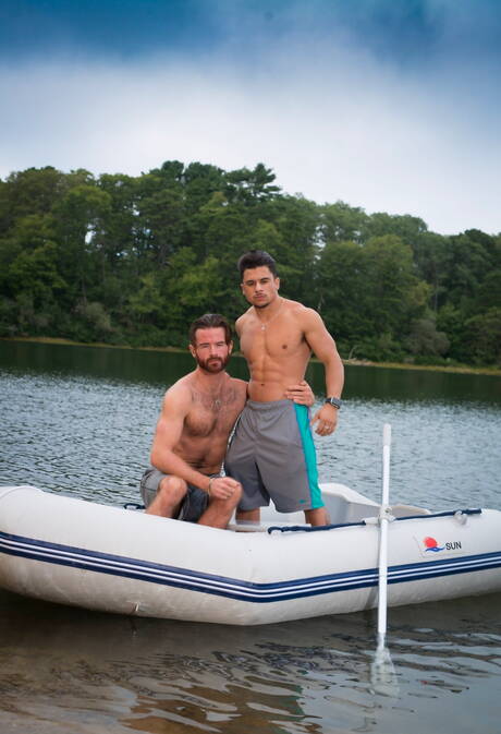 Latino husky guy Armond Rizzo and irish mature bear Brendan Patrick shows a well-build body outside