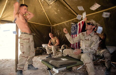 Falcon Studios: Nice american guys stud Fane Roberts and strongman Brandon Evans get naked and showing hot ass outside