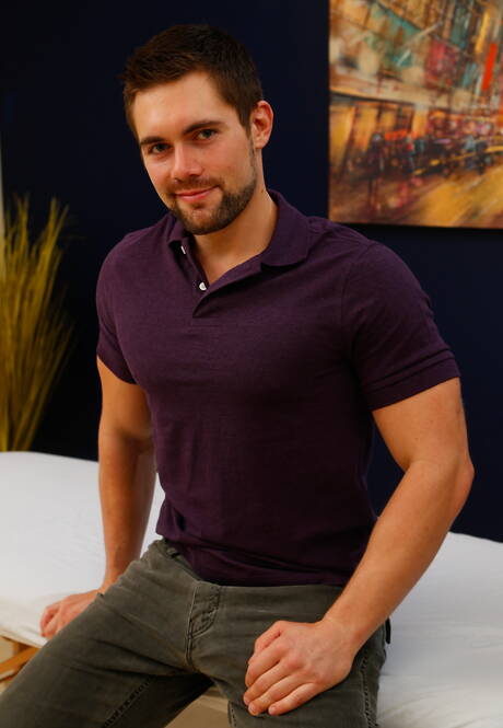 Next Door Studios: Hot american guys hunky guy James Huntsman and hairy stud Griffin Barrows fuck after blowjob