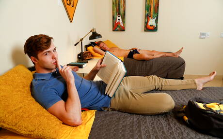 Pretty american guys young Ty Thomas and young dude Christian Bay fuck after blowjob