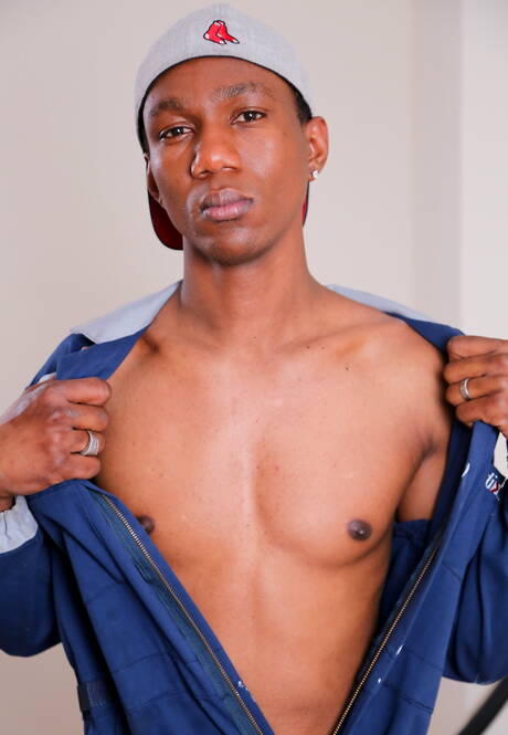 Ebony beautiful boy Ray A posing naked and showing nice butt