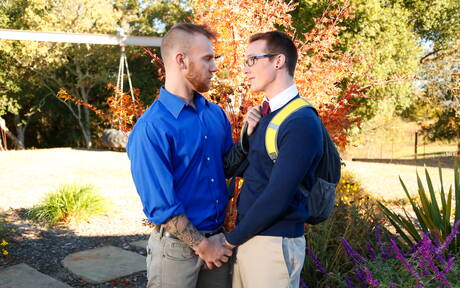 Two american boys muscular Damien Michaels and beefcake Jackson Cooper sucking and screwing each other outdoor