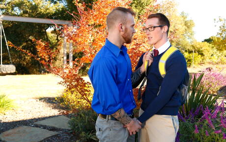 Two american boys muscular Damien Michaels and beefcake Jackson Cooper sucking and screwing each other outdoor