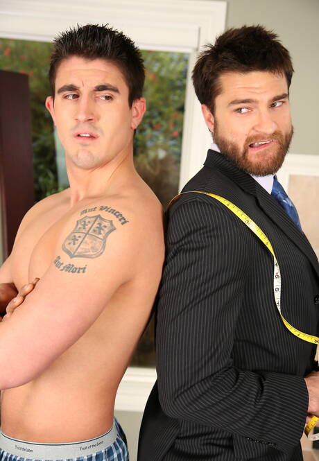 Next Door Studios: Pretty american guys well-built Derrick Dime and hairy stud Abel Archer in hard anal sex