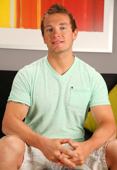 Next Door Studios: American strongman Jake Karhoff posing nude and showing tight butt