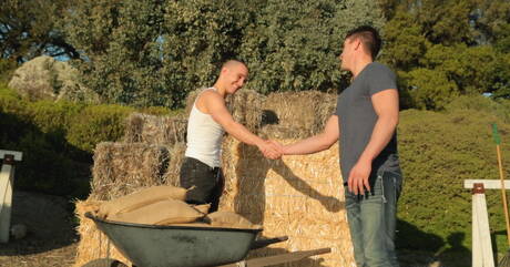 Next Door Studios: Nice american guys superstud Conner Hastings and tough guy Derrick Dime sucking and fucking each other outside