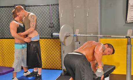 Next Door Studios: Nasty boys Cody Cummings, Brec Boyd and Marko Lebeau in hot threesome anal sex