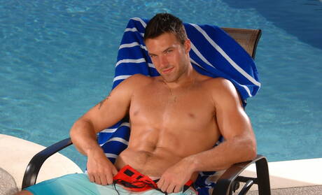 Canadian beefcake Trystan Bull undressing and showing tight ass at pool