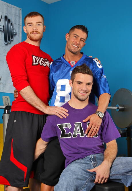 Next Door Studios: Horny guys Cody Cummings, James Jamesson and Adam Wirthmore in threesome fuck action