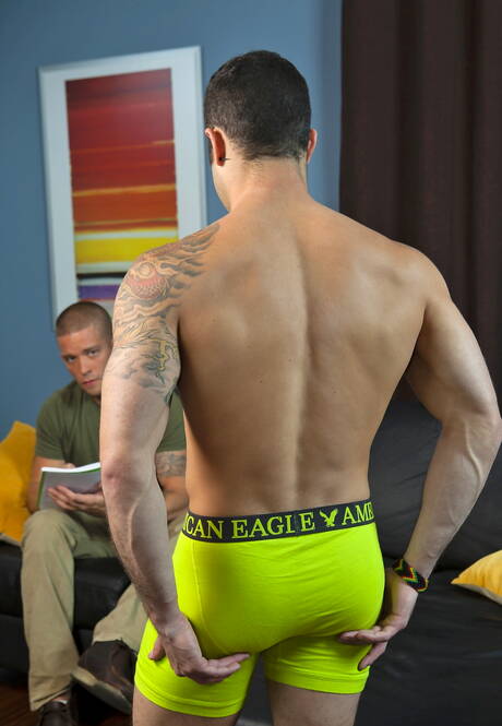 Pretty american boys strongman Samuel Otoole and husky guy Caleb Colton fuck ass after blowjob