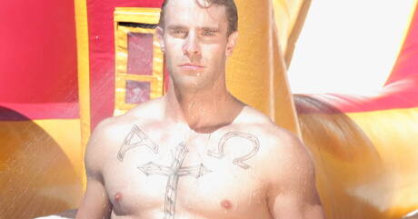 Slate, Dante, Brandon, Christian, blowjob and cumshot in the pool