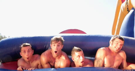 Slate, Dante, Brandon, Christian, blowjob and cumshot in the pool