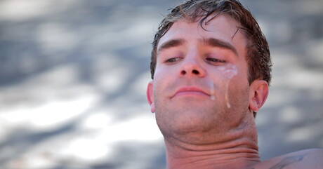 Slate, Dante, Brandon, Christian, Blowjob und Cumshot im Pool