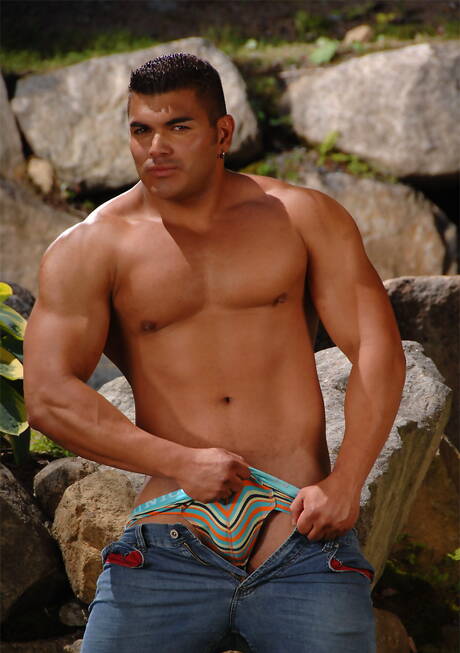 Next Door Studios: Latino strong bull Diego posing nude and showing his butt at the pool