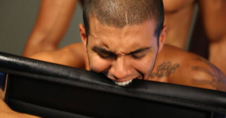 Latin bull Riddick Stone and husky guy Noah Rods in hot anal sex in shower