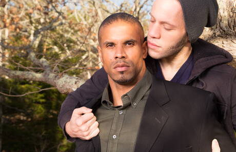 Nice american buddies tough guy Wolf Hudson and muscular Robert Axel have a good interracial anal sex outside