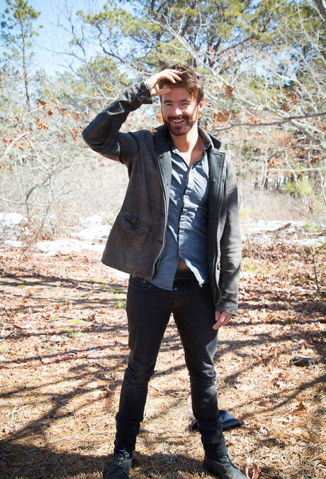 Irish bear Brendan Patrick undressing outdoor