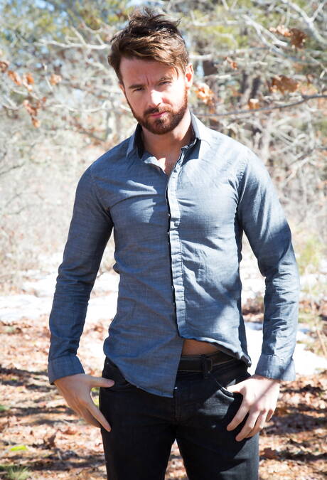 Irish bear Brendan Patrick undressing outdoor