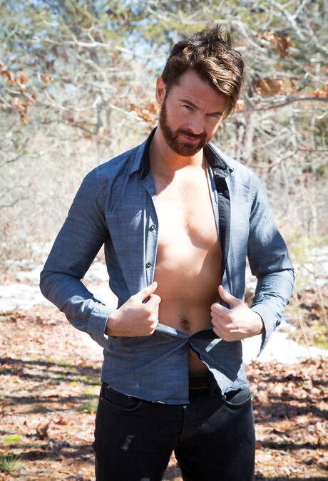 Irish bear Brendan Patrick undressing outdoor