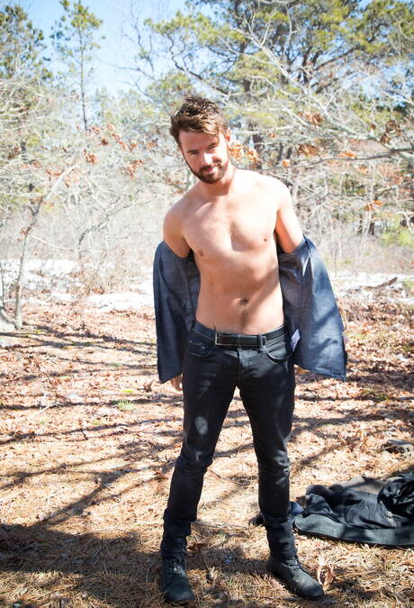 Irish bear Brendan Patrick undressing outdoor