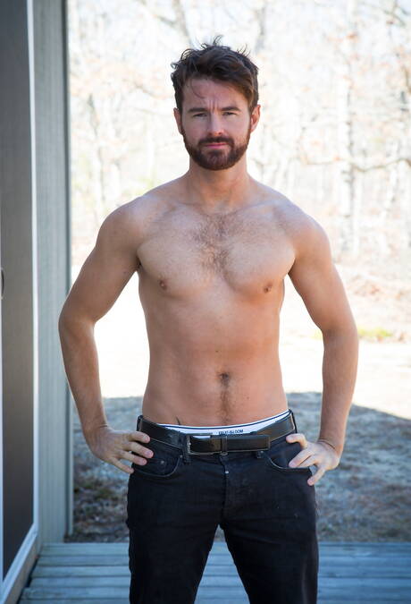 Irish mature bear Brendan Patrick undressing outside