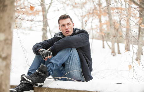 French well-built Theo Ford stripping off outside