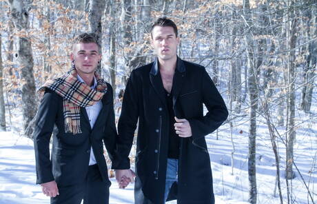 American hairy stud Alex Greene and french hunky guy Theo Ford in hot homosexual scene outdoor