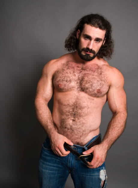 Famous americans, beefy Armond Rizzo and bear Jaxton Wheeler shows a strong body