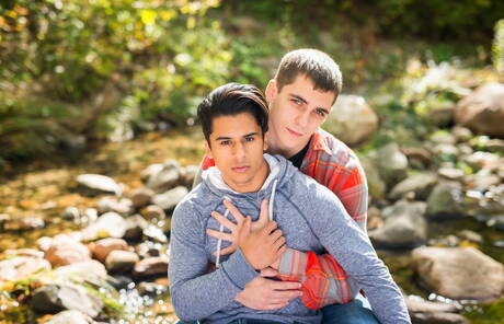 American stars tough guy Armond Rizzo and young dude Kory Houston posing naked outdoor