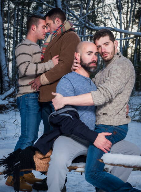 Outdoor clothed party with beard Damon, Nick, Killian and Ty Roderick
