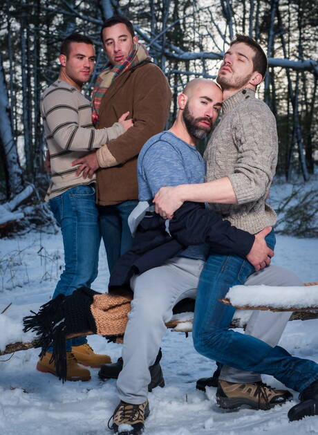 Outdoor clothed party with beard Damon, Nick, Killian and Ty Roderick