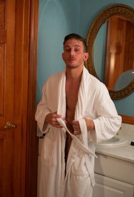 Icon Male: American hunky guy Billy Santoro and german tough guy Alexander Gustavo jack off dick in bathroom