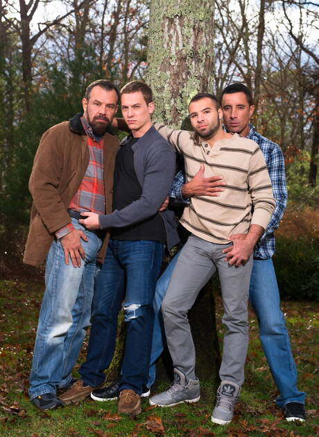 Icon Male: Mature Nick Capra posing with hot young gays outdoors