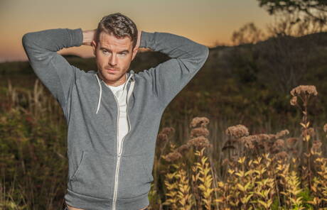 Icon Male: American otter Alexander Greene and irish hairy bear Brendan Patrick posing nude on the beach