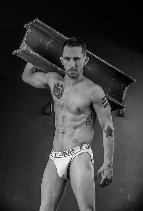 Famous americans, strongman Aaron Slate and strongman James Hamilton posing nude and showing nice butt