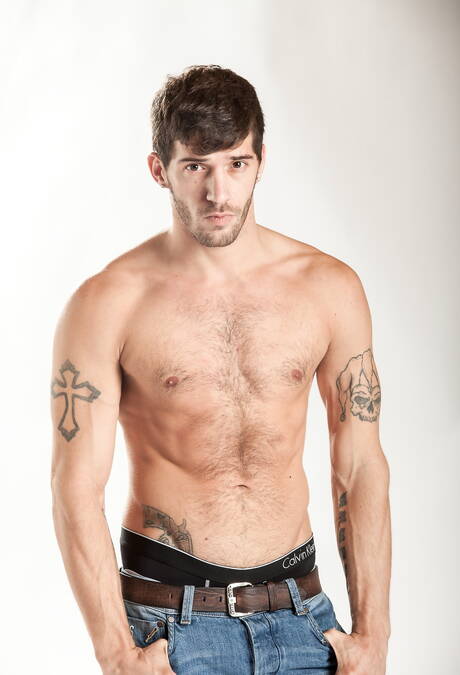 Los sementales peludos estadounidenses Alexander Greene y Ty Roderick posan desnudos y muestran su trasero caliente.